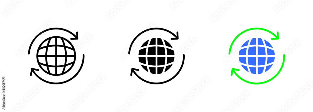 A planet with a recycling symbol, representing the importance of sustainability and responsible waste management for the health. Vector set of icons in line, black and colorful styles isolated. A planet with a recycling symbol, representing the importance of sustainability and responsible waste management for the health. Vector set of icons in line, black and colorful styles isolated.