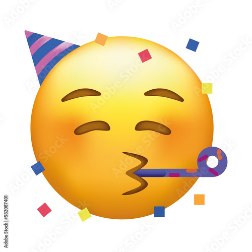 Partying emoji. Emoticon with party horn and hat.