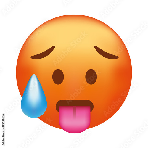 Konstfotografi Hot emoji. Overheated emoticon, red face with tongue stuck out