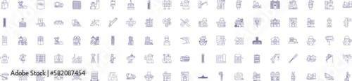 Building and construction line icons signs set. Design collection of Architecture, Engineering, Masonry, Plumbing, Structures, Carpentry, Design, Excavation outline concept vector illustrations