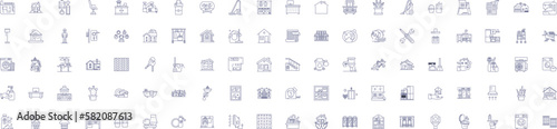 Habitation line icons signs set. Design collection of Accommodation, Residency, Dwelling, Dwell, Home, Homestead, Tenancy, Habitation outline concept vector illustrations