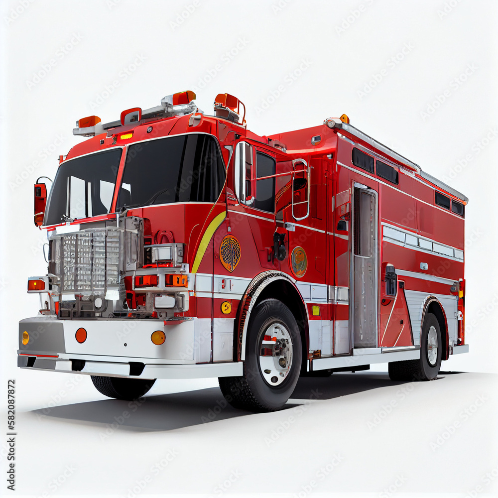 fire truck isolated on white generative AI