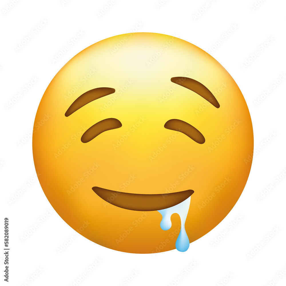 Drooling emoji. Emoticon with saliva from mouth corner Drooling emoji. Emoticon with saliva from mouth corner