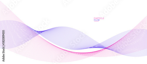 Smooth background with wave of flowing particles abstract vector art, easy and soft relaxing curve lines dots in motion, airy and soft illustration.