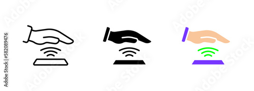 Remote payment refers to the process of paying for goods or services without physically being present at the location of the seller. Vector set of icons in line, black and colorful styles isolated.