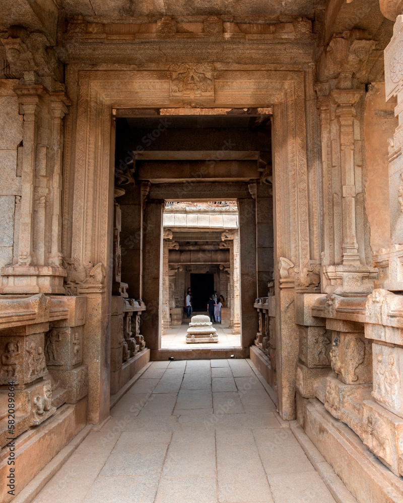 Hazara Rama Temple in Hampi has bas reliefs depicting the story of Ramayana