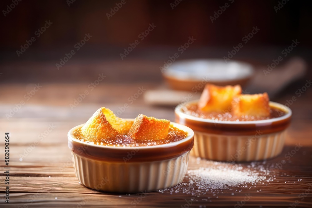 Elegant Creme Brulee, with Beige and Caramelized Tones, a Classic French Dessert, created with Generative AI technology Elegant Creme Brulee, with Beige and Caramelized Tones, a Classic French Dessert, created with Generative AI technology
