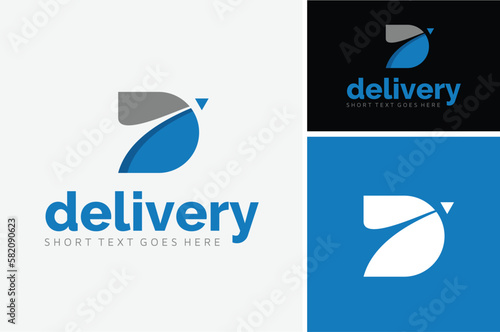 Initial Letter D with Arrow Paper Plane for Distribution Delivery or Travel Aircraft logo design