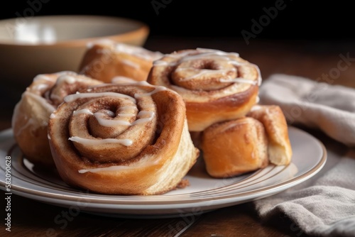 Heavenly Cinnamon Roll, Featuring Beige and Golden Brown Hues, a Delightful Comfort Food, created with Generative AI technology