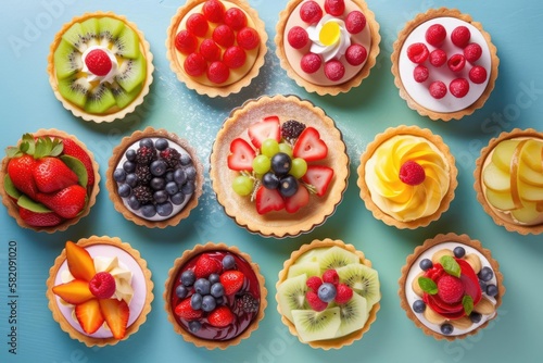 Exquisite Fruit Tart, Showcasing Various Colors, a Sumptuous Dessert Bursting with Vibrant Fruit Flavors, created with Generative AI technology