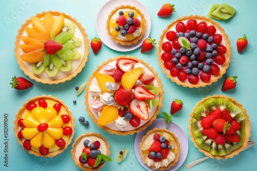 Exquisite Fruit Tart, Showcasing Various Colors, a Sumptuous Dessert Bursting with Vibrant Fruit Flavors, created with Generative AI technology