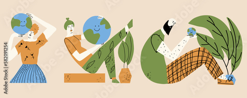 The concept of protecting the environment, planet, ecology. Coll
