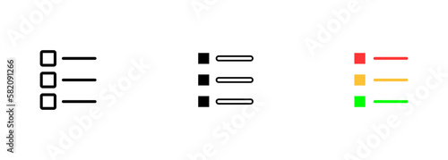 Numbered list, which may represent a sequence of steps, instructions, or items that need to be followed or completed. Vector set of icons in line, black and colorful styles isolated.