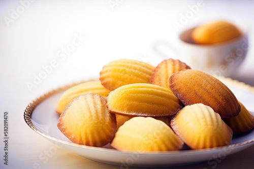 Delightful Madeleines, Showcasing Beige and Golden Tones of These Delectable French Teacakes, created with Generative AI technology