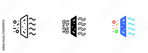 Fan blowing air, which may represent the concept of air circulation, ventilation, or cooling. Vector set of icons in line, black and colorful styles isolated.