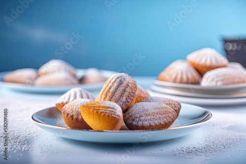 Delightful Madeleines, Showcasing Beige and Golden Tones of These Delectable French Teacakes, created with Generative AI technology