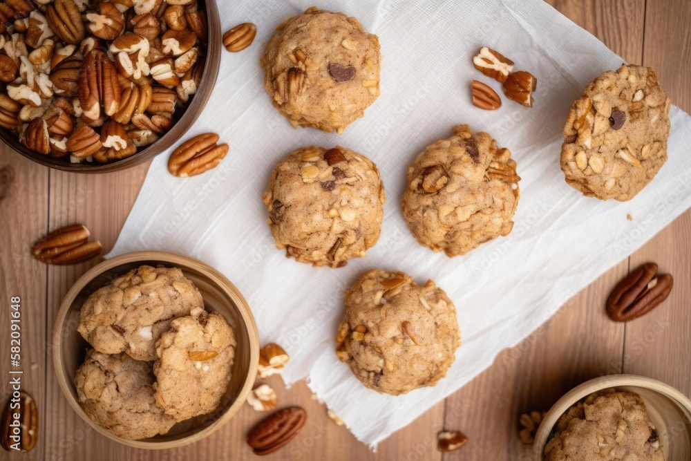 Wholesome Oatmeal Cookies, Featuring Beige Tones and Rustic Textures, created with Generative AI technology Wholesome Oatmeal Cookies, Featuring Beige Tones and Rustic Textures, created with Generative AI technology