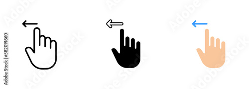 Finger scrolling on a touchscreen device, which may represent the concept of browsing or navigating through digital content. Vector set of icons in line, black and colorful styles isolated.