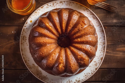 Tempting Rum Cake, Showcasing Beige Tones and Dark Brown Glaze, created with Generative AI technology