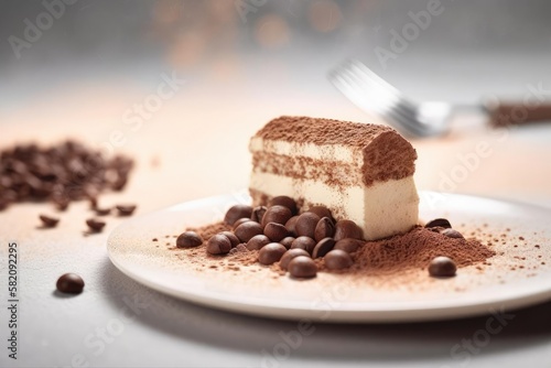 Authentic Tiramisu, Featuring Beige and Cocoa Colors, created with Generative AI technology