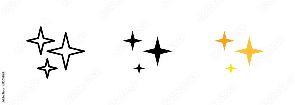 Rating of three stars, which may represent an average or moderate level of satisfaction or approval. Vector set of icons in line, black and colorful styles isolated.
