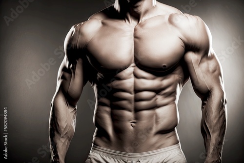 image of strong male abs with abs abdominal muscle, created with generative ai