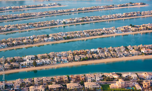 Photography Palm Jumeirah island in Dubai, modern architecture, beaches and villas