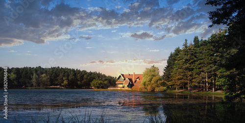 Gölcük lake in Bolu region and its landscapes and lakeside forest house