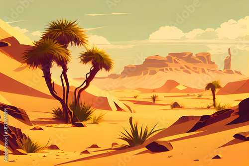 Landscape beautiful desert background illustration. AI Generative