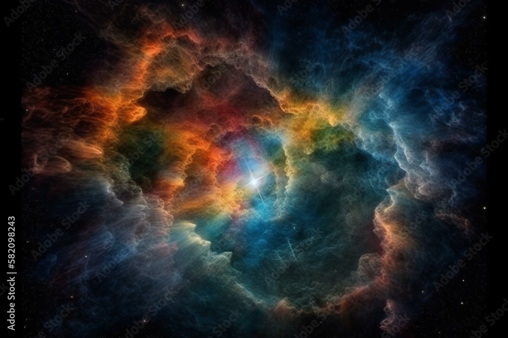 Space clouds in a cosmic rainbow of colors with a star at the center Generative AI Space clouds in a cosmic rainbow of colors with a star at the center Generative AI