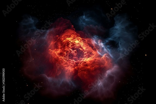 Space clouds with a red giant at the center, surrounded by dust and gas clouds Generative AI
