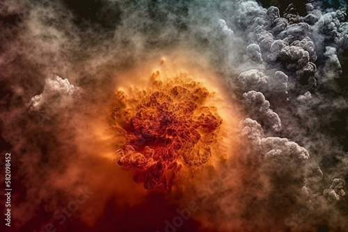 Space clouds with a red giant at the center, surrounded by dust and gas clouds Generative AI © Denis Yevtekhov
