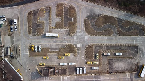 Aerial view of a driving school for cars and bus in Ulsan at 5x speed, South Korea. photo