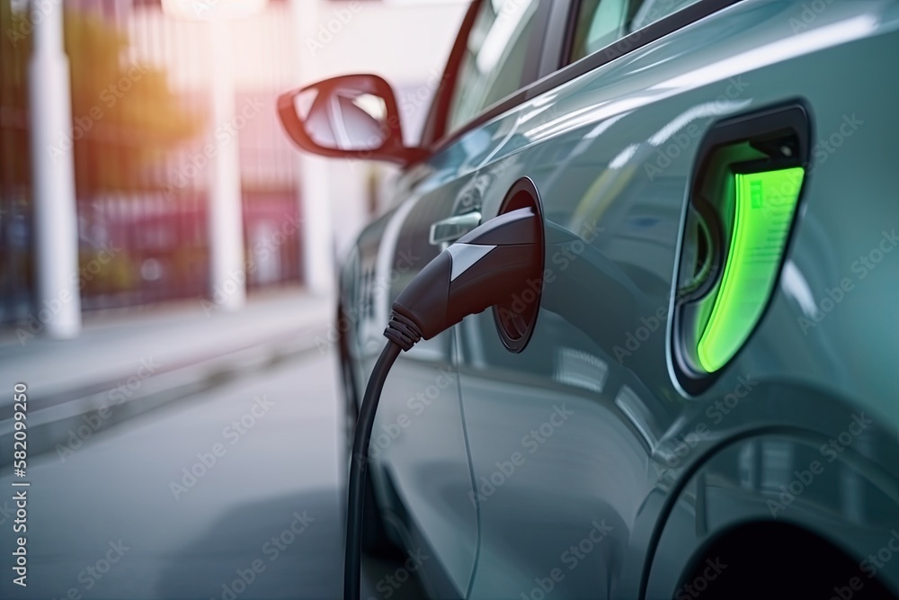 Electric car charging, EV car charging near the station, Generative AI Electric car charging, EV car charging near the station, Generative AI