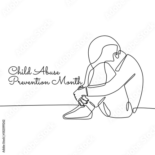 single line art of child abuse prevention month good for child abuse prevention month celebrate. line art. illustration.