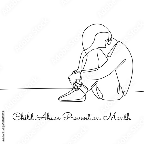 single line art of child abuse prevention month good for child abuse prevention month celebrate. line art. illustration.