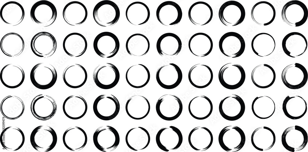 Grunge Circle Line black abstract shape 50 Set 