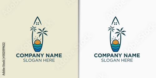summer and beach vintage logo design vector, holidays logo design template