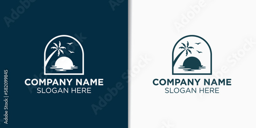 summer and beach vintage logo design vector, holidays logo design template