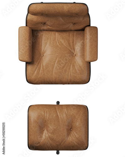 Top view of brown leather lounge chair