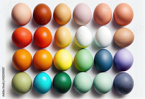 A lot of colorful eggs isolated on the white background. Easter concept. Generated Ai
