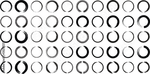 Grunge Circle Line black abstract shape 50 Set