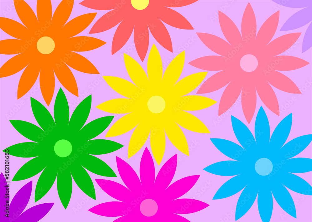 Illustration background of colored flowers, concept focused on spring. Illustration background of colored flowers, concept focused on spring.