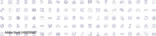 Food mall line icons signs set. Design collection of Eatery, Gastronomy, Canteen, Cuisine, Gourmand, Bistro, Galley, Foodcourt outline concept vector illustrations