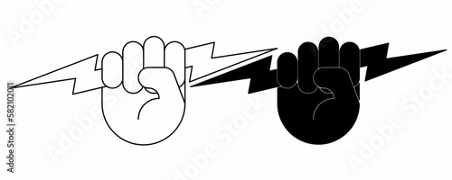 Hand Holding Lightning Bolt Symbol set isolated on white background