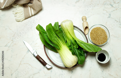 pak choi with sesame seeds and soy sauce  