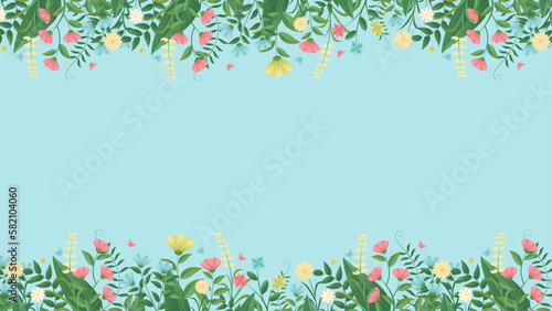 Spring grass and flowers, Easter greeting card element, Park decoration background with spring grass and meadow flowers for spring sale, banner, poster, cover, templates, social media, feed
