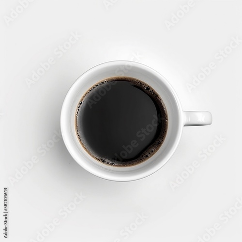 White coffee cup with hot black coffee isolated design element top view