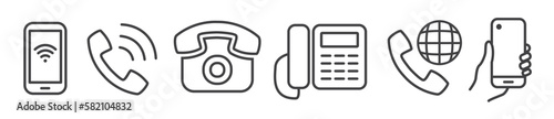 Phone icon set - thin line vector illustration