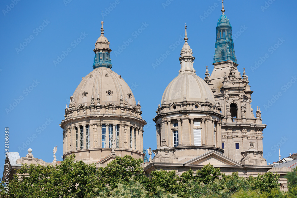 Palau Nacional Domes, The National Palace is a Building on the Hill of Montjuic in Barcelona, Spain